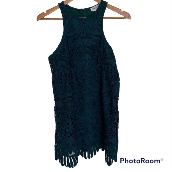 Lovers + Friends Caspian Shift Lace Dress in Hunter Green, Size Small - Picture 2 of 12